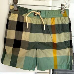 Burberry boys size 7Y green swim trunks like new barely worn.